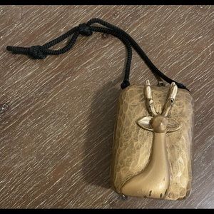 Timmy Woods Gold Giraffe Bag with black string 8x6in